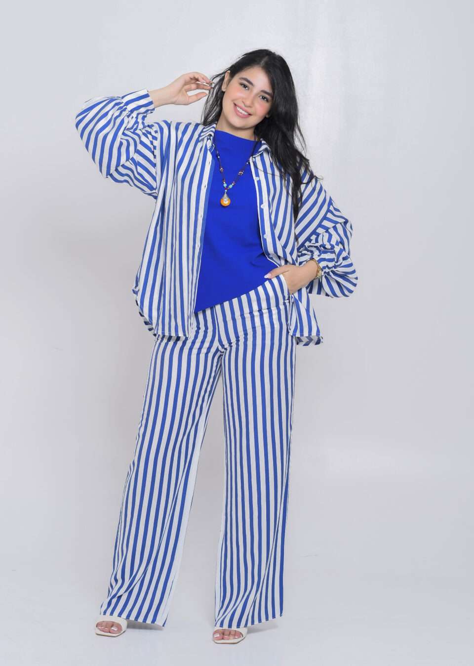 Chic Blue Stripe Linen Suit