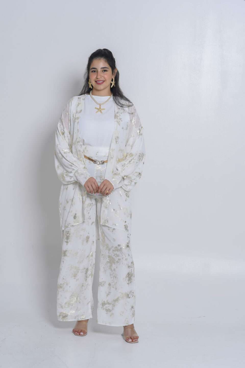 Luxe Silk Linen Suit with Gold Prints
